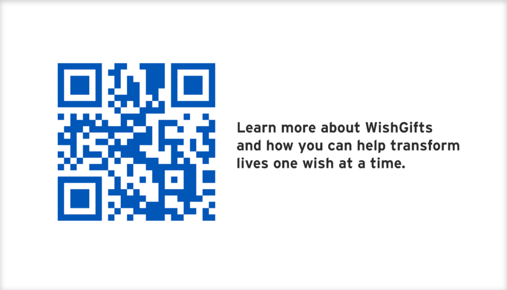 Image of a QR code prompting you to scan or click to learn more about WishGifts. 